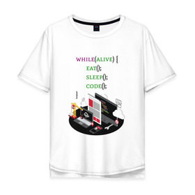 Мужская футболка хлопок Oversize с принтом Code while alive в Санкт-Петербурге, 100% хлопок | свободный крой, круглый ворот, “спинка” длиннее передней части | code | dev | developer | development | lifestyle | код | программа | программирование | программист | разработка | разработчик | стиль жизни