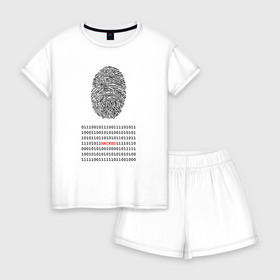 Женская пижама с шортиками хлопок с принтом Hacked в Санкт-Петербурге, 100% хлопок | футболка прямого кроя, шорты свободные с широкой мягкой резинкой | code | developer | hacker | взлом | кодер | отпечаток | прогер | программирование | хакер
