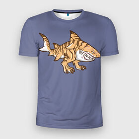 Мужская футболка 3D спортивная с принтом Акула мутант в Санкт-Петербурге, 100% полиэстер с улучшенными характеристиками | приталенный силуэт, круглая горловина, широкие плечи, сужается к линии бедра | Тематика изображения на принте: акула | мутант
