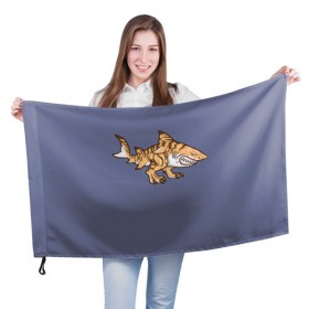 Флаг 3D с принтом Акула мутант в Санкт-Петербурге, 100% полиэстер | плотность ткани — 95 г/м2, размер — 67 х 109 см. Принт наносится с одной стороны | акула | мутант