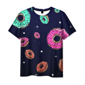 Мужская футболка 3D с принтом Black Milk Космические Пончики в Санкт-Петербурге, 100% полиэфир | прямой крой, круглый вырез горловины, длина до линии бедер | black milk | donut | donuts | space | the simpsons | trend | глазурь | дизайн | еда | звезда | звёзды | космос | мода | пончик | симпсоны | симсоны | сладкий | стиль | тренд | узор