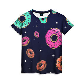Женская футболка 3D с принтом Black Milk Космические Пончики в Санкт-Петербурге, 100% полиэфир ( синтетическое хлопкоподобное полотно) | прямой крой, круглый вырез горловины, длина до линии бедер | black milk | donut | donuts | space | the simpsons | trend | глазурь | дизайн | еда | звезда | звёзды | космос | мода | пончик | симпсоны | симсоны | сладкий | стиль | тренд | узор
