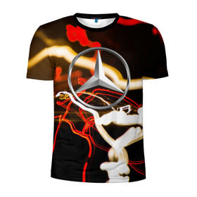 Мужская футболка 3D спортивная с принтом Mercedes-Benz в Санкт-Петербурге, 100% полиэстер с улучшенными характеристиками | приталенный силуэт, круглая горловина, широкие плечи, сужается к линии бедра | авто | автомобиль | дорога | машина | мерседес | огни | тачка | фара