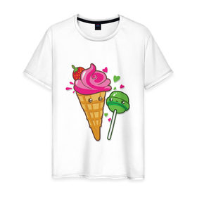 Мужская футболка хлопок с принтом icecream and lollipop в Санкт-Петербурге, 100% хлопок | прямой крой, круглый вырез горловины, длина до линии бедер, слегка спущенное плечо. | Тематика изображения на принте: 