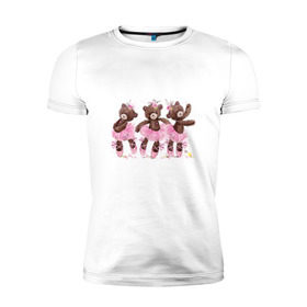 Мужская футболка премиум с принтом Балерины в Санкт-Петербурге, 92% хлопок, 8% лайкра | приталенный силуэт, круглый вырез ворота, длина до линии бедра, короткий рукав | акварель | игрушка | медведь | пачка | плюшевый | пуанты | рисунок | розовый | сердце | теди