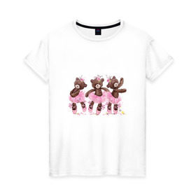 Женская футболка хлопок с принтом Балерины в Санкт-Петербурге, 100% хлопок | прямой крой, круглый вырез горловины, длина до линии бедер, слегка спущенное плечо | акварель | игрушка | медведь | пачка | плюшевый | пуанты | рисунок | розовый | сердце | теди