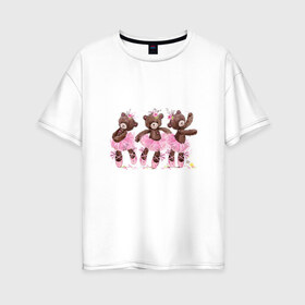 Женская футболка хлопок Oversize с принтом Балерины в Санкт-Петербурге, 100% хлопок | свободный крой, круглый ворот, спущенный рукав, длина до линии бедер
 | акварель | игрушка | медведь | пачка | плюшевый | пуанты | рисунок | розовый | сердце | теди