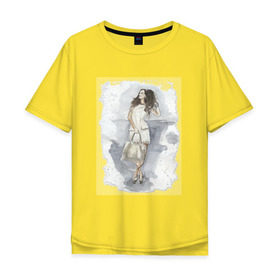 Мужская футболка хлопок Oversize с принтом Fashion girl в Санкт-Петербурге, 100% хлопок | свободный крой, круглый ворот, “спинка” длиннее передней части | 