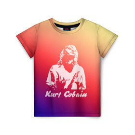 Детская футболка 3D с принтом Kurt Cobain в Санкт-Петербурге, 100% гипоаллергенный полиэфир | прямой крой, круглый вырез горловины, длина до линии бедер, чуть спущенное плечо, ткань немного тянется | Тематика изображения на принте: nirvana |  курт кобейн | нирвана | рок