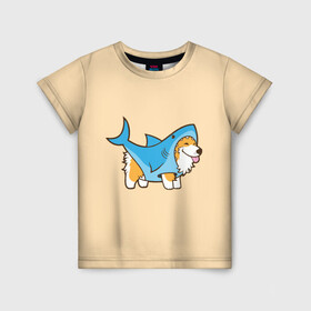 Детская футболка 3D с принтом Пес-акула в Санкт-Петербурге, 100% гипоаллергенный полиэфир | прямой крой, круглый вырез горловины, длина до линии бедер, чуть спущенное плечо, ткань немного тянется | акула | пёс | песик | рисунок