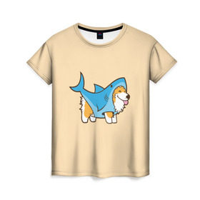 Женская футболка 3D с принтом Пес-акула в Санкт-Петербурге, 100% полиэфир ( синтетическое хлопкоподобное полотно) | прямой крой, круглый вырез горловины, длина до линии бедер | акула | пёс | песик | рисунок