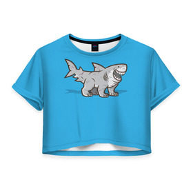 Женская футболка 3D укороченная с принтом Акула мутант 5 в Санкт-Петербурге, 100% полиэстер | круглая горловина, длина футболки до линии талии, рукава с отворотами | акула | детям | лапы | мутант | рисунок