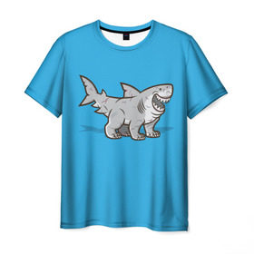 Мужская футболка 3D с принтом Акула мутант 5 в Санкт-Петербурге, 100% полиэфир | прямой крой, круглый вырез горловины, длина до линии бедер | акула | детям | лапы | мутант | рисунок