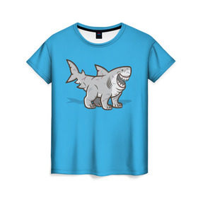 Женская футболка 3D с принтом Акула мутант 5 в Санкт-Петербурге, 100% полиэфир ( синтетическое хлопкоподобное полотно) | прямой крой, круглый вырез горловины, длина до линии бедер | акула | детям | лапы | мутант | рисунок