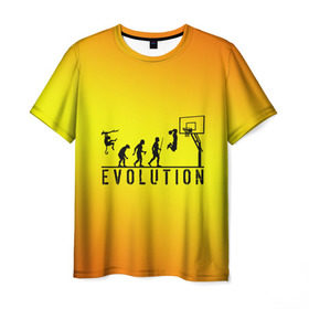 Мужская футболка 3D с принтом Эволюция баскетбола в Санкт-Петербурге, 100% полиэфир | прямой крой, круглый вырез горловины, длина до линии бедер | basketball | evolution | желтый | обезьяна человек | оранжевый | эволюция
