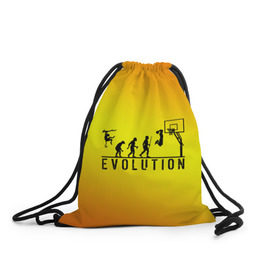 Рюкзак-мешок 3D с принтом Эволюция баскетбола в Санкт-Петербурге, 100% полиэстер | плотность ткани — 200 г/м2, размер — 35 х 45 см; лямки — толстые шнурки, застежка на шнуровке, без карманов и подкладки | basketball | evolution | желтый | обезьяна человек | оранжевый | эволюция