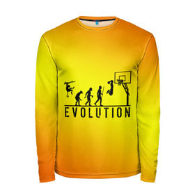 Мужской лонгслив 3D с принтом Эволюция баскетбола в Санкт-Петербурге, 100% полиэстер | длинные рукава, круглый вырез горловины, полуприлегающий силуэт | basketball | evolution | желтый | обезьяна человек | оранжевый | эволюция