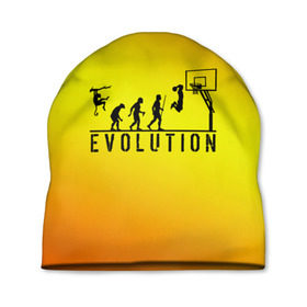 Шапка 3D с принтом Эволюция баскетбола в Санкт-Петербурге, 100% полиэстер | универсальный размер, печать по всей поверхности изделия | basketball | evolution | желтый | обезьяна человек | оранжевый | эволюция