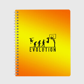 Тетрадь с принтом Эволюция баскетбола в Санкт-Петербурге, 100% бумага | 48 листов, плотность листов — 60 г/м2, плотность картонной обложки — 250 г/м2. Листы скреплены сбоку удобной пружинной спиралью. Уголки страниц и обложки скругленные. Цвет линий — светло-серый
 | basketball | evolution | желтый | обезьяна человек | оранжевый | эволюция