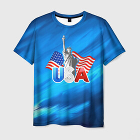 Мужская футболка 3D с принтом USA в Санкт-Петербурге, 100% полиэфир | прямой крой, круглый вырез горловины, длина до линии бедер | Тематика изображения на принте: 3d | blue | usa | америка | города | краски | любовь | страны | сша | турист | флаг