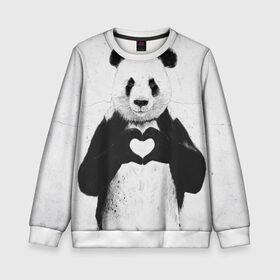 Детский свитшот 3D с принтом Panda heart в Санкт-Петербурге, 100% полиэстер | свободная посадка, прямой крой, мягкая тканевая резинка на рукавах и понизу свитшота | heart | panda | арт | клевый | красивый | панда | рисунок | сердце
