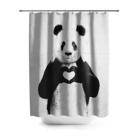 Штора 3D для ванной с принтом Panda heart в Санкт-Петербурге, 100% полиэстер | плотность материала — 100 г/м2. Стандартный размер — 146 см х 180 см. По верхнему краю — пластиковые люверсы для креплений. В комплекте 10 пластиковых колец | heart | panda | арт | клевый | красивый | панда | рисунок | сердце