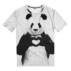 Мужская футболка 3D с принтом Panda heart в Санкт-Петербурге, 100% полиэфир | прямой крой, круглый вырез горловины, длина до линии бедер | heart | panda | арт | клевый | красивый | панда | рисунок | сердце