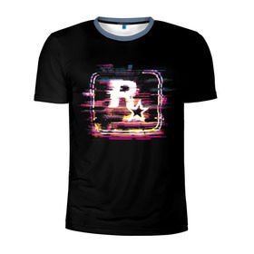 Мужская футболка 3D спортивная с принтом Rockstar Noise в Санкт-Петербурге, 100% полиэстер с улучшенными характеристиками | приталенный силуэт, круглая горловина, широкие плечи, сужается к линии бедра | auto | dead | grand | gta | red | redemption | theft | гта | рокстар
