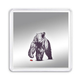 Магнит 55*55 с принтом Медведь наступил на лего в Санкт-Петербурге, Пластик | Размер: 65*65 мм; Размер печати: 55*55 мм | зверь | косолапый | лего | медведь | мишка | рев