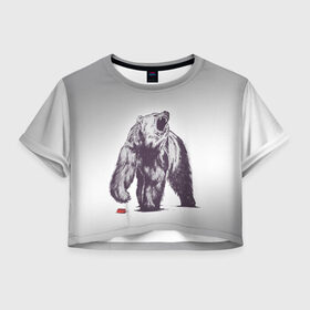 Женская футболка 3D укороченная с принтом Медведь наступил на лего в Санкт-Петербурге, 100% полиэстер | круглая горловина, длина футболки до линии талии, рукава с отворотами | зверь | косолапый | лего | медведь | мишка | рев