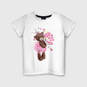 Детская футболка хлопок с принтом Цветы в Санкт-Петербурге, 100% хлопок | круглый вырез горловины, полуприлегающий силуэт, длина до линии бедер | акварель | балерина | девочка | игрушка | медведь | мило | мимими | пачка | плюшевый | рисунок | розы | сердце | теди