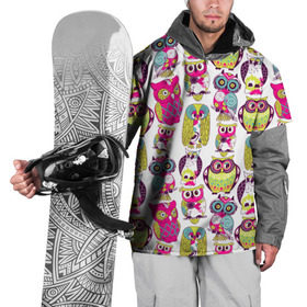 Накидка на куртку 3D с принтом Совы в Санкт-Петербурге, 100% полиэстер |  | Тематика изображения на принте: абстракция | паттерн | совы | цветные | яркие