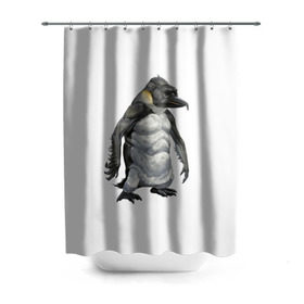 Штора 3D для ванной с принтом Пингвинопитек в Санкт-Петербурге, 100% полиэстер | плотность материала — 100 г/м2. Стандартный размер — 146 см х 180 см. По верхнему краю — пластиковые люверсы для креплений. В комплекте 10 пластиковых колец | лженаука | пингвин
