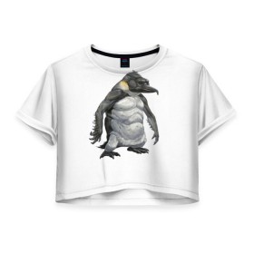 Женская футболка 3D укороченная с принтом Пингвинопитек в Санкт-Петербурге, 100% полиэстер | круглая горловина, длина футболки до линии талии, рукава с отворотами | лженаука | пингвин