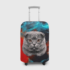 Чехол для чемодана 3D с принтом Космический кот в Санкт-Петербурге, 86% полиэфир, 14% спандекс | двустороннее нанесение принта, прорези для ручек и колес | 3d | cat | арт | взгляд | кот | кот хипстер | котёнок | котятки | котятушки | кошечки | кошка | мордочка