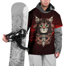 Накидка на куртку 3D с принтом Electro cat в Санкт-Петербурге, 100% полиэстер |  | cat | взгляд | кот | кот хипстер | котёнок | котятки | кошка | молния | мордочка | разряд | электричество