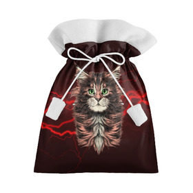 Подарочный 3D мешок с принтом Electro cat в Санкт-Петербурге, 100% полиэстер | Размер: 29*39 см | Тематика изображения на принте: cat | взгляд | кот | кот хипстер | котёнок | котятки | кошка | молния | мордочка | разряд | электричество