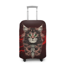 Чехол для чемодана 3D с принтом Electro cat в Санкт-Петербурге, 86% полиэфир, 14% спандекс | двустороннее нанесение принта, прорези для ручек и колес | cat | взгляд | кот | кот хипстер | котёнок | котятки | кошка | молния | мордочка | разряд | электричество