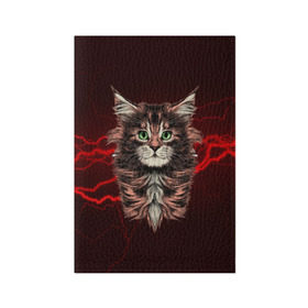 Обложка для паспорта матовая кожа с принтом Electro cat в Санкт-Петербурге, натуральная матовая кожа | размер 19,3 х 13,7 см; прозрачные пластиковые крепления | cat | взгляд | кот | кот хипстер | котёнок | котятки | кошка | молния | мордочка | разряд | электричество