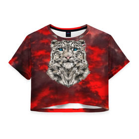 Женская футболка 3D укороченная с принтом Леопард в Санкт-Петербурге, 100% полиэстер | круглая горловина, длина футболки до линии талии, рукава с отворотами | 3d | cat | арт | вечер | взгляд | закат | кот | кот хипстер | котёнок | котятки | котятушки | кошечки | кошка | леопард | мордочка | ночь