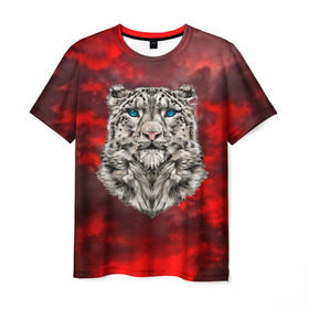 Мужская футболка 3D с принтом Леопард в Санкт-Петербурге, 100% полиэфир | прямой крой, круглый вырез горловины, длина до линии бедер | 3d | cat | арт | вечер | взгляд | закат | кот | кот хипстер | котёнок | котятки | котятушки | кошечки | кошка | леопард | мордочка | ночь