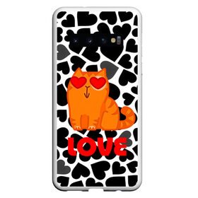 Чехол для Samsung Galaxy S10 с принтом Влюбленный котик в Санкт-Петербурге, Силикон | Область печати: задняя сторона чехла, без боковых панелей | Тематика изображения на принте: сердечки