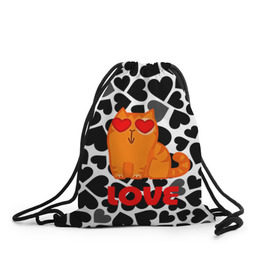 Рюкзак-мешок 3D с принтом Влюбленный котик в Санкт-Петербурге, 100% полиэстер | плотность ткани — 200 г/м2, размер — 35 х 45 см; лямки — толстые шнурки, застежка на шнуровке, без карманов и подкладки | сердечки