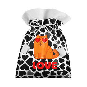 Подарочный 3D мешок с принтом Влюбленный котик в Санкт-Петербурге, 100% полиэстер | Размер: 29*39 см | Тематика изображения на принте: сердечки