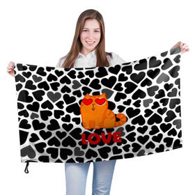 Флаг 3D с принтом Влюбленный котик в Санкт-Петербурге, 100% полиэстер | плотность ткани — 95 г/м2, размер — 67 х 109 см. Принт наносится с одной стороны | сердечки