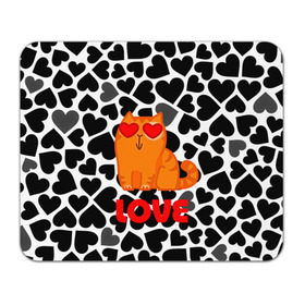 Коврик прямоугольный с принтом Влюбленный котик в Санкт-Петербурге, натуральный каучук | размер 230 х 185 мм; запечатка лицевой стороны | Тематика изображения на принте: сердечки