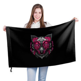 Флаг 3D с принтом Волк в Санкт-Петербурге, 100% полиэстер | плотность ткани — 95 г/м2, размер — 67 х 109 см. Принт наносится с одной стороны | wolf | арт | взгляд | графика | живопись | лис | лиса | рисунок | розовый | тотем | хищник