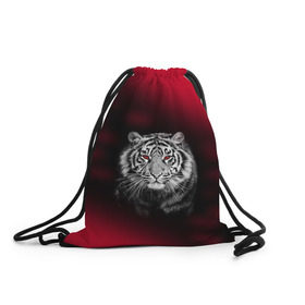 Рюкзак-мешок 3D с принтом Тигр красные глаза в Санкт-Петербурге, 100% полиэстер | плотность ткани — 200 г/м2, размер — 35 х 45 см; лямки — толстые шнурки, застежка на шнуровке, без карманов и подкладки |  хищник | багровый | большая кошка | глаза. красные | красный | кровавый | тигр