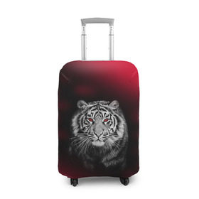 Чехол для чемодана 3D с принтом Тигр красные глаза в Санкт-Петербурге, 86% полиэфир, 14% спандекс | двустороннее нанесение принта, прорези для ручек и колес |  хищник | багровый | большая кошка | глаза. красные | красный | кровавый | тигр