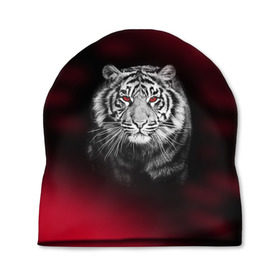 Шапка 3D с принтом Тигр красные глаза в Санкт-Петербурге, 100% полиэстер | универсальный размер, печать по всей поверхности изделия |  хищник | багровый | большая кошка | глаза. красные | красный | кровавый | тигр